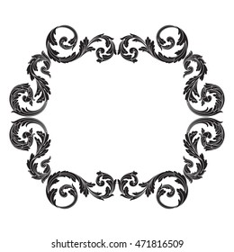 Vintage border frame engraving with retro ornament pattern in antique rococo style decorative design. Royal element of Design on a white background. You can use for wedding invitation. Line art.