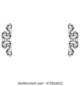 Vintage border frame engraving with retro ornament pattern in antique rococo style decorative design. Royal element of Design on a white background. You can use for wedding invitation. Line art.