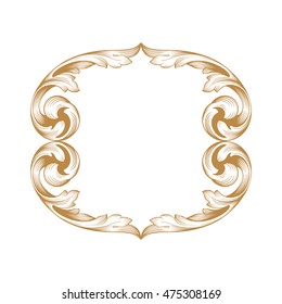 Vintage border frame engraving with retro ornament pattern in antique rococo style decorative design. Royal element of Design on a white background. 