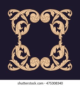 Vintage border frame engraving with retro ornament pattern in antique rococo style decorative design. Royal element of Design on a white background. 