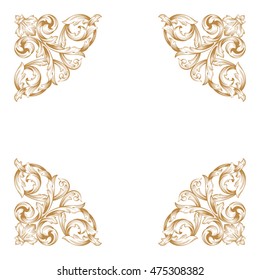 Vintage border frame engraving with retro ornament pattern in antique rococo style decorative design. Royal element of Design on a white background. 