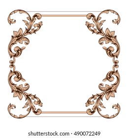 Vintage border frame engraving with retro ornament pattern in antique rococo style decorative design. Royal element of Design on a white background. You can use for wedding invitation. Border vector.