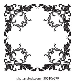 Vintage border frame engraving with retro ornament pattern in antique rococo style decorative design. Royal element of Design on a white background. 