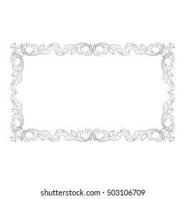 Vintage border frame engraving with retro ornament pattern in antique rococo style decorative design. Royal element of Design on a white background. 