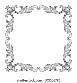 Vintage border frame engraving with retro ornament pattern in antique rococo style decorative design. Royal element of Design on a white background. 