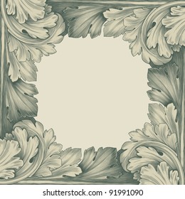 vintage border frame engraving with retro ornament pattern in antique rococo style decorative design vector