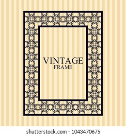 Vintage border frame with retro ornamental pattern. Template for design. Vector illustration