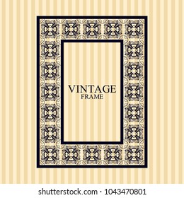 Vintage border frame with retro ornamental pattern. Template for design. Vector illustration