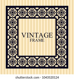 Vintage border frame with retro ornamental pattern. Template for design. Vector illustration