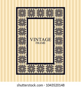 Vintage border frame with retro ornamental pattern. Template for design. Vector illustration