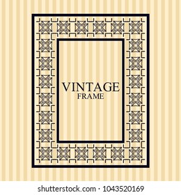 Vintage border frame with retro ornamental pattern. Template for design. Vector illustration