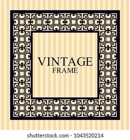 Vintage border frame with retro ornamental pattern. Template for design. Vector illustration