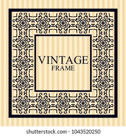 Vintage border frame with retro ornamental pattern. Template for design. Vector illustration