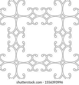 Vintage border frame, thin curved lines, linear vintage pattern, black and white vector illustration.