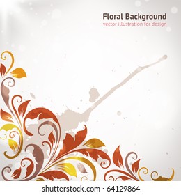 Vintage border with leafs and flowers at grunge background