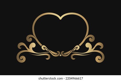 vintage border logo, heart shape, gold ornament