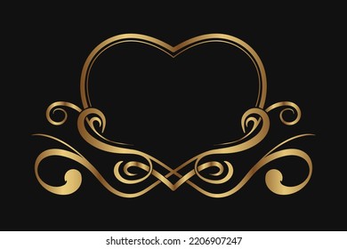 vintage border logo, heart shape, gold ornament