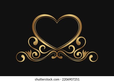 vintage border logo, heart shape, gold ornament