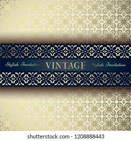 Vintage border on elegant geometric golden swamless background. Vintage card, Wedding template etc. Vector