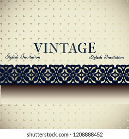 Vintage border on elegant geometric golden swamless background. Vintage card, Wedding template etc. Vector
