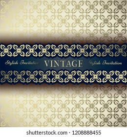 Vintage border on elegant geometric golden swamless background. Vintage card, Wedding template etc. Vector
