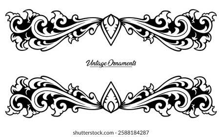 Vintage border ornament vector in victorian style. isolated in white background