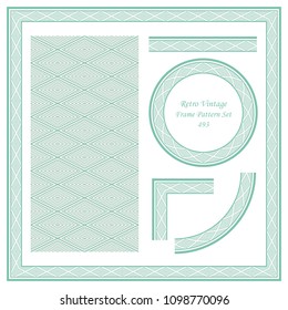 Vintage border pattern background set diamond check cross vortex frame line, ideal for invitation greeting card or memo template design.