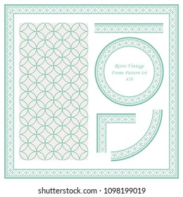 Vintage border seamless pattern background set round cross frame chain geometry, ideal for invitation greeting card or memo template design.