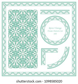 Vintage border seamless pattern background set round gear cross geometry flower, ideal for invitation greeting card or memo template design.