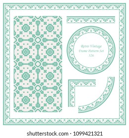 Vintage border seamless pattern background set mosaic pixel geometry cross square chek, ideal for invitation greeting card or memo template design.
