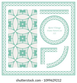 Vintage border seamless pattern background set round circle cross frame dot line, ideal for invitation greeting card or memo template design.