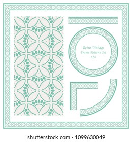 Vintage border seamless pattern background set round curve cross flower petals frame, ideal for invitation greeting card or memo template design.