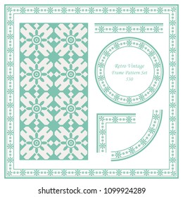 Vintage border seamless pattern background set polygon geometry round cross frame flower, ideal for invitation greeting card or memo template design.