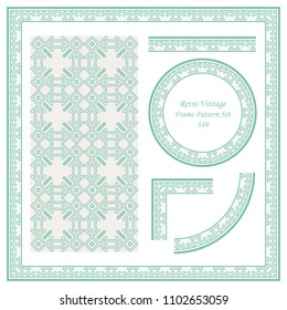 Vintage border seamless pattern background set check square cross arrow frame outline, ideal for invitation greeting card or memo template design.