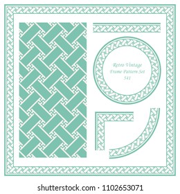 Vintage border seamless pattern background set polygon spiral vortex cross tracery frame, ideal for invitation greeting card or memo template design.