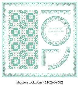 Vintage border seamless pattern background set round check square cross geometry dot, ideal for invitation greeting card or memo template design.