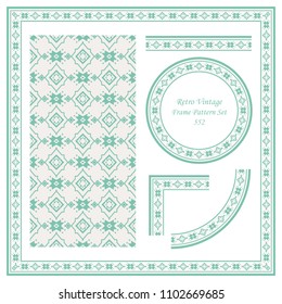 Vintage border seamless pattern background set star cross frame geometry check flower, ideal for invitation greeting card or memo template design.