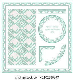 Vintage border seamless pattern background set check polygon geometry cross stitch line frame, ideal for invitation greeting card or memo template design.