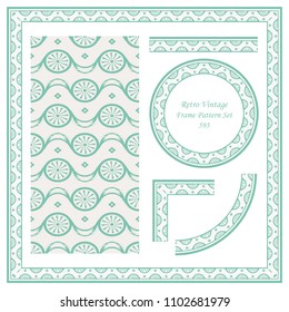Vintage border seamless pattern background set round curve cross flower ribbon, ideal for invitation greeting card or memo template design.