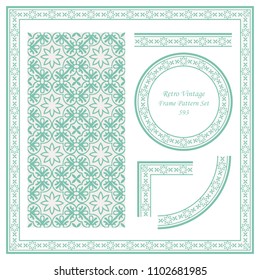 Vintage border seamless pattern background set round spiral curve cross frame flower, ideal for invitation greeting card or memo template design.