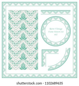 Vintage border seamless pattern background set triangle aboriginal cross dot line geometry flower, ideal for invitation greeting card or memo template design.