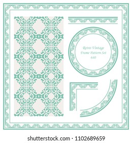 Vintage border seamless pattern background set check cruve cross crest royal spiral chain, ideal for invitation greeting card or memo template design.