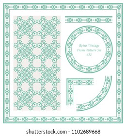Vintage border seamless pattern background set polygon check cross curve frame crest, ideal for invitation greeting card or memo template design.
