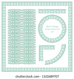 Vintage border seamless pattern background set spiral curve round cross geometry frame chain, ideal for invitation greeting card or memo template design.