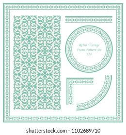 Vintage border seamless pattern background set spiral curve cross botanic chain frame flower vine, ideal for invitation greeting card or memo template design.