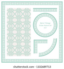 Vintage border seamless pattern background set curve round cross crest chain frame, ideal for invitation greeting card or memo template design.