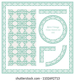 Vintage border seamless pattern background set spiral curve feather cross leaf frame, ideal for invitation greeting card or memo template design.
