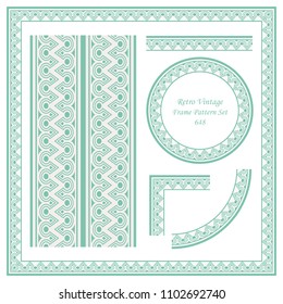 Vintage border seamless pattern background set triangle round cross frame geometry line, ideal for invitation greeting card or memo template design.