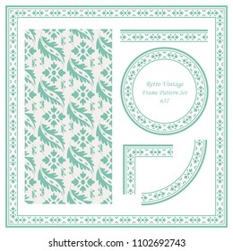 Vintage border seamless pattern background set curve spiral cross leaf vine flower, ideal for invitation greeting card or memo template design.