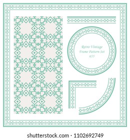 Vintage border seamless pattern background set check square curve cross frame chain, ideal for invitation greeting card or memo template design.